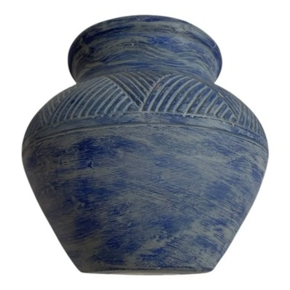 Hallmark Blue Carved Studio Pottery Vase Tribal Design 8.5” Very Good Condition